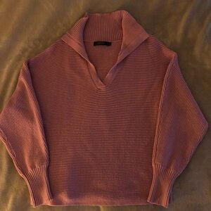 Pink Ribbed V-Neck Sweater